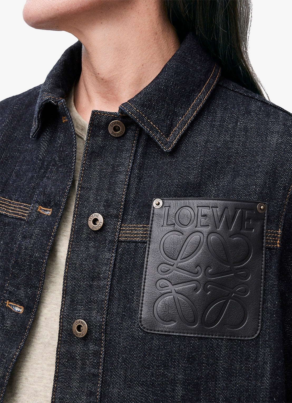 LOEWE Spijkerjas met details van kalfsleer - detail 4 indigo