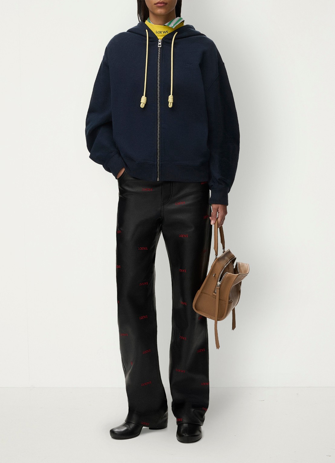 LOEWE Sweatvest met logoborduring en ballonmouw - voorkant 3 donkerblauw