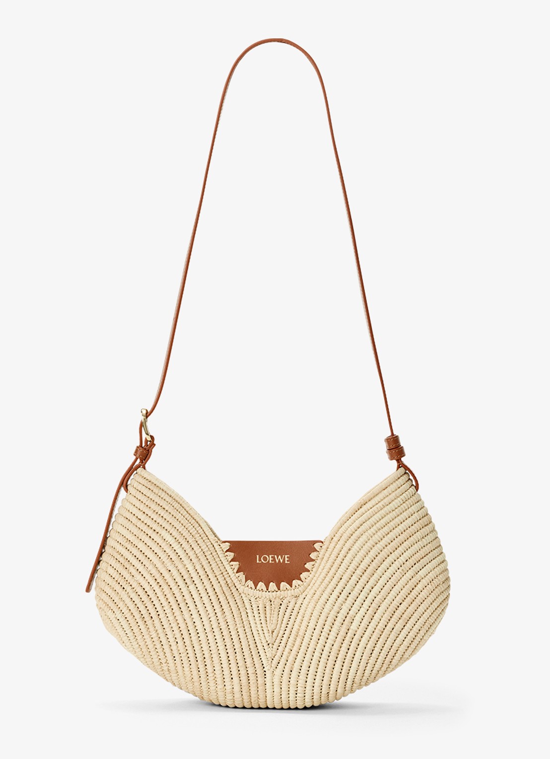 LOEWE Swing Medium schoudertas van raffia met kalfsleren details - detail 2 beige