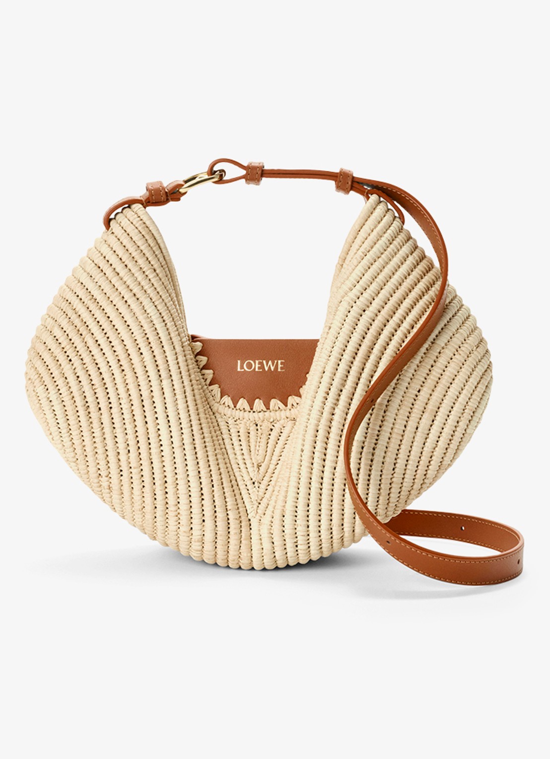 LOEWE Swing Medium schoudertas van raffia met kalfsleren details - detail 3 beige
