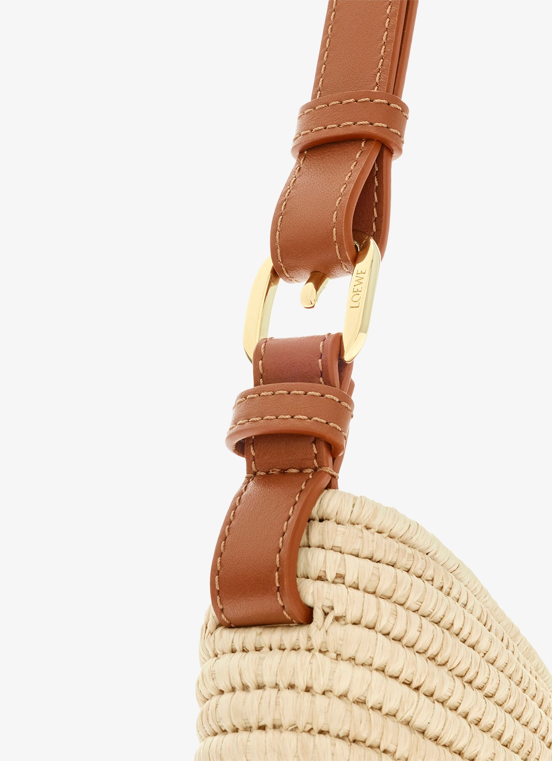 LOEWE Swing Medium schoudertas van raffia met kalfsleren details - detail 5 beige