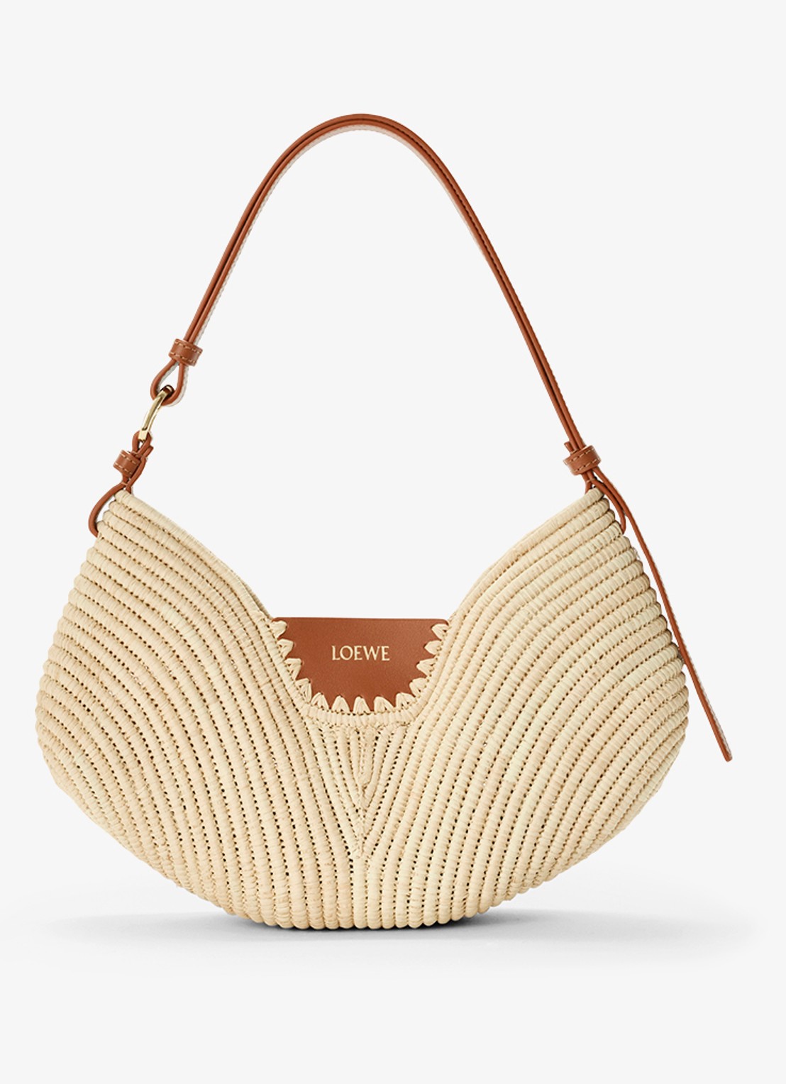 LOEWE Swing Medium schoudertas van raffia met kalfsleren details - voorkant 7 beige