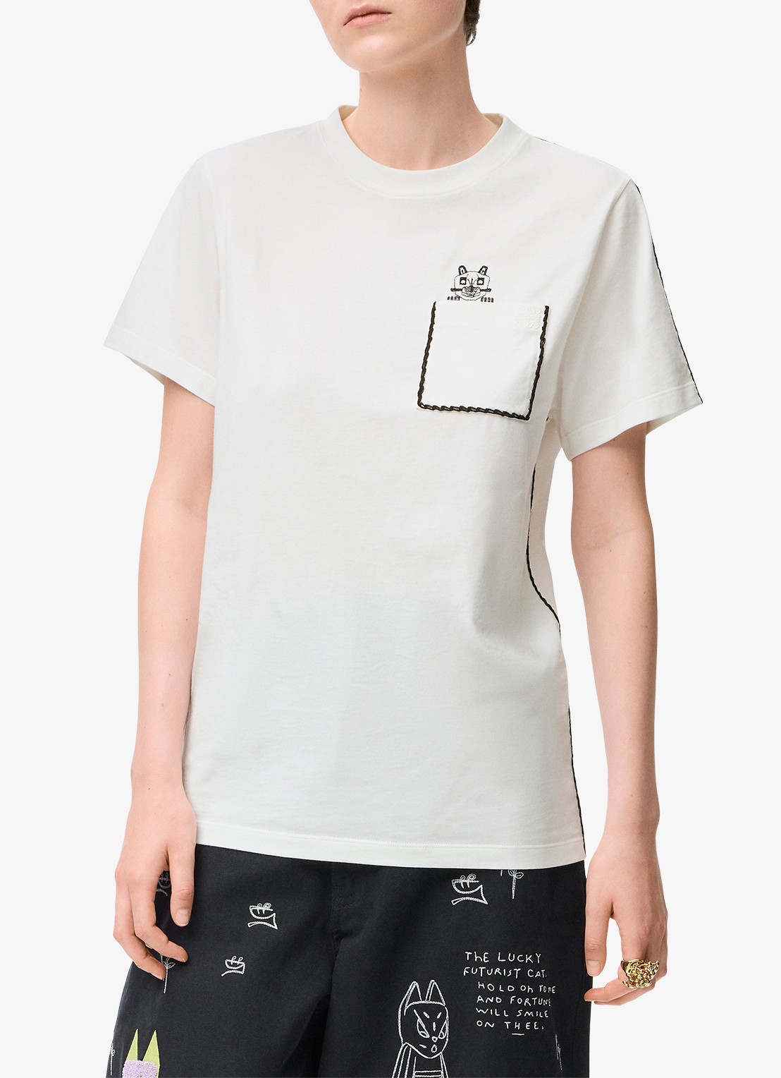 LOEWE T-shirt met borduring en borstzak - detail 4 wit
