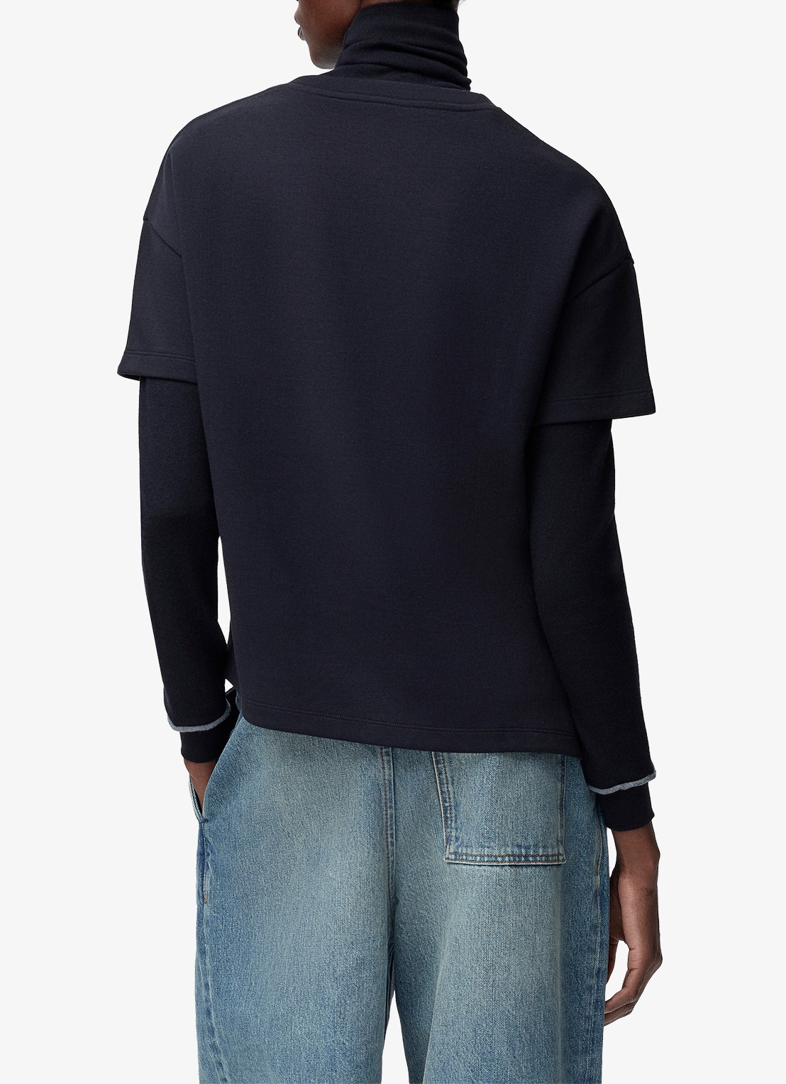 LOEWE T-shirt met logoborduring en asymmetrische zoom - achterkant donkerblauw