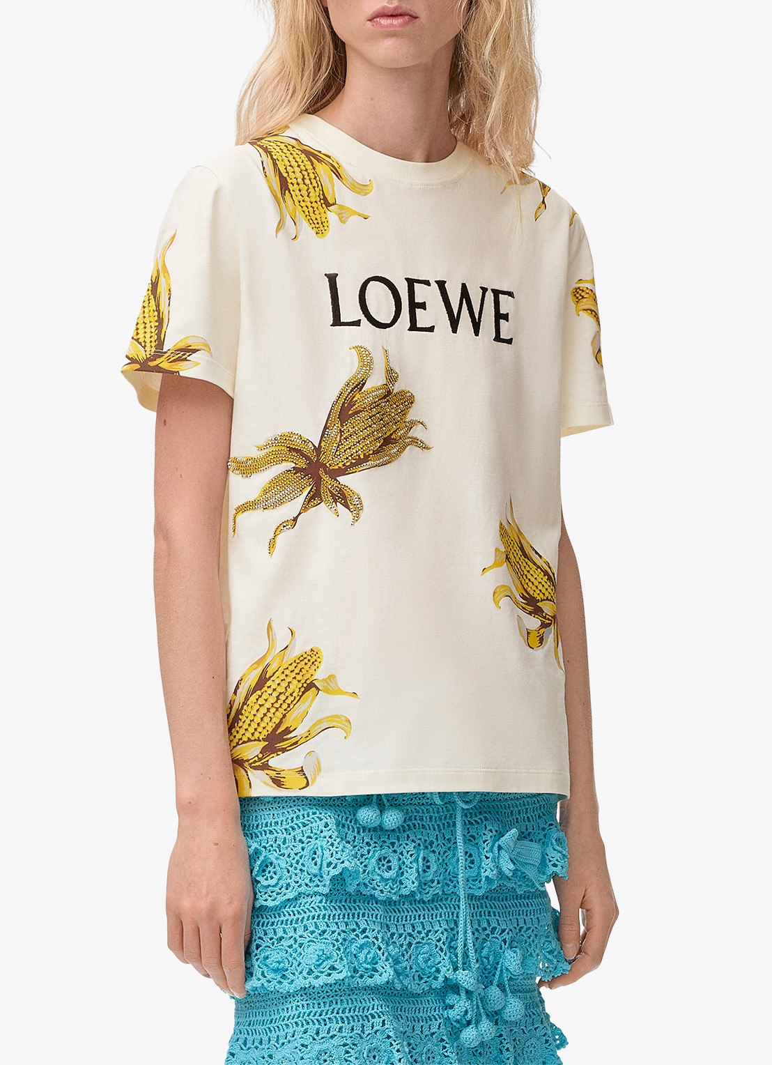 LOEWE T-shirt met logoborduring en strass - detail 2 gebroken wit