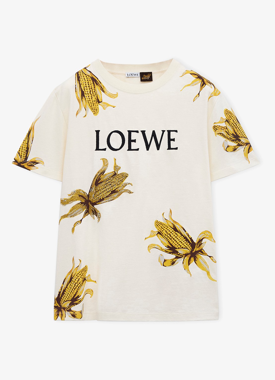 LOEWE T-shirt met logoborduring en strass - voorkant 4 gebroken wit