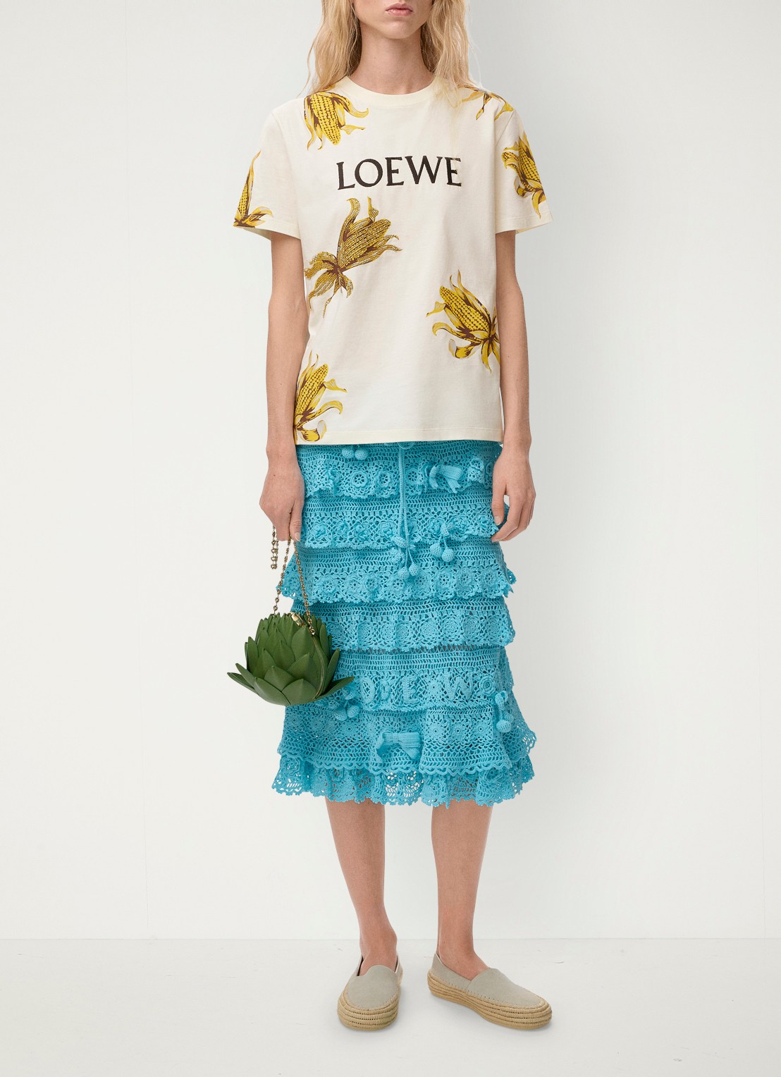 LOEWE T-shirt met logoborduring en strass - voorkant 5 gebroken wit
