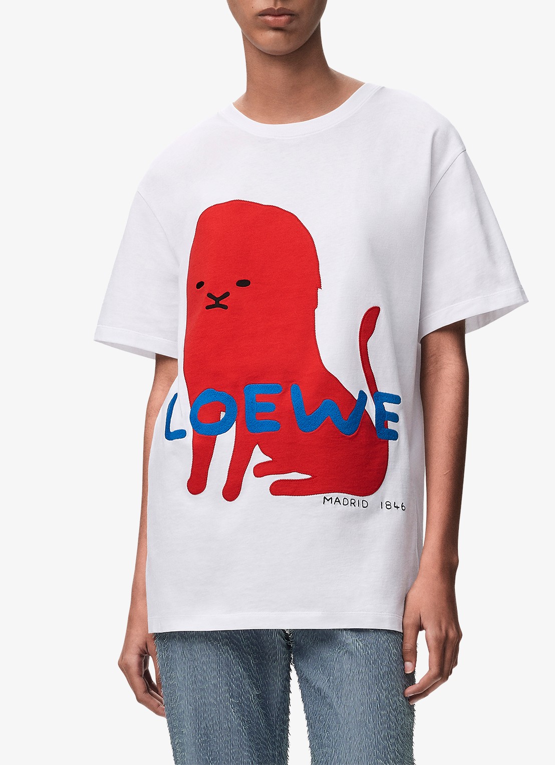 LOEWE T-shirt met logoborduring - detail 4 wit