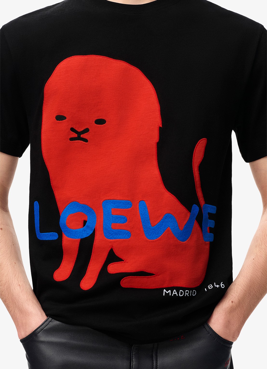 LOEWE T-shirt met logoborduring - detail 5 zwart