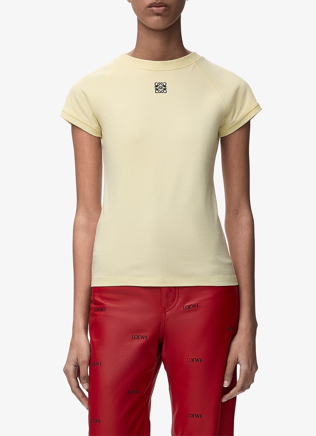 LOEWE T-shirt met logoborduring - detail 4 lichtgeel