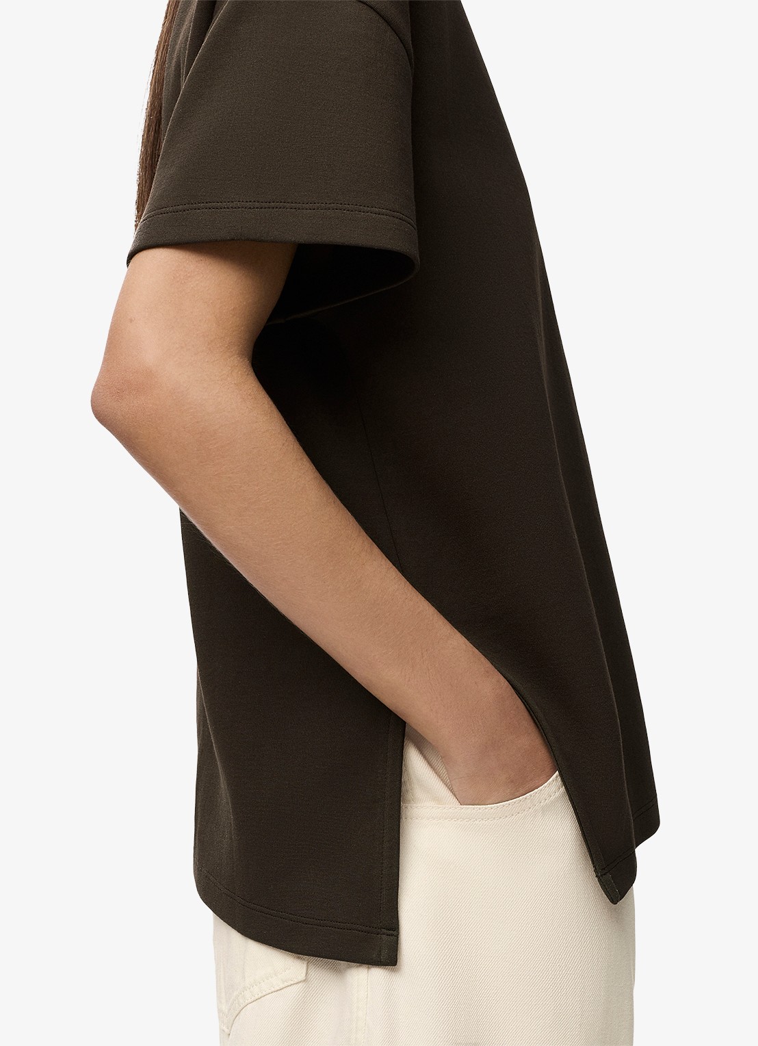 LOEWE T-shirt met zijsplit en logo - detail 2 bruin