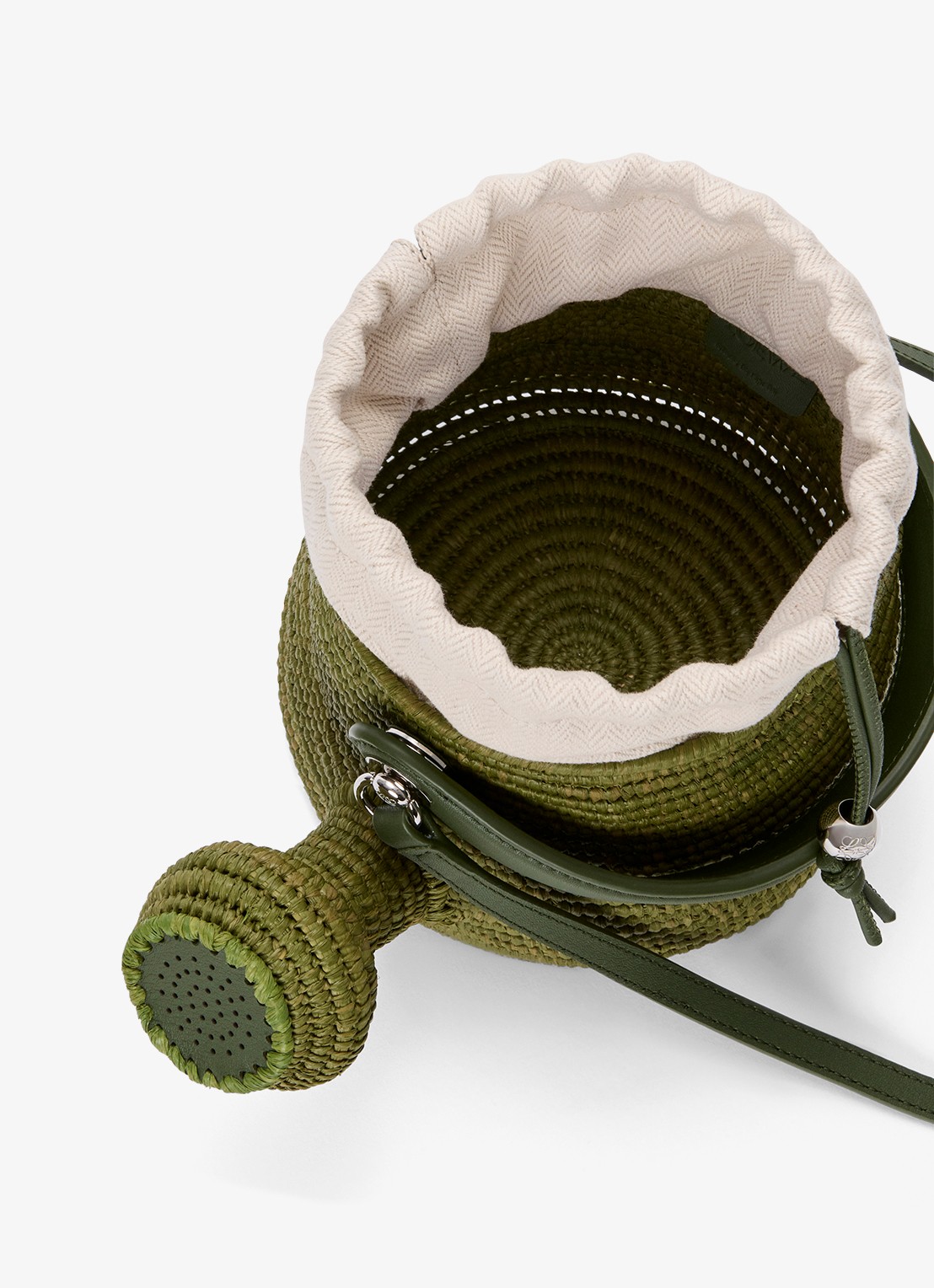 LOEWE Watering Can handtas van raffia met kalfsleren details - detail 2 groen