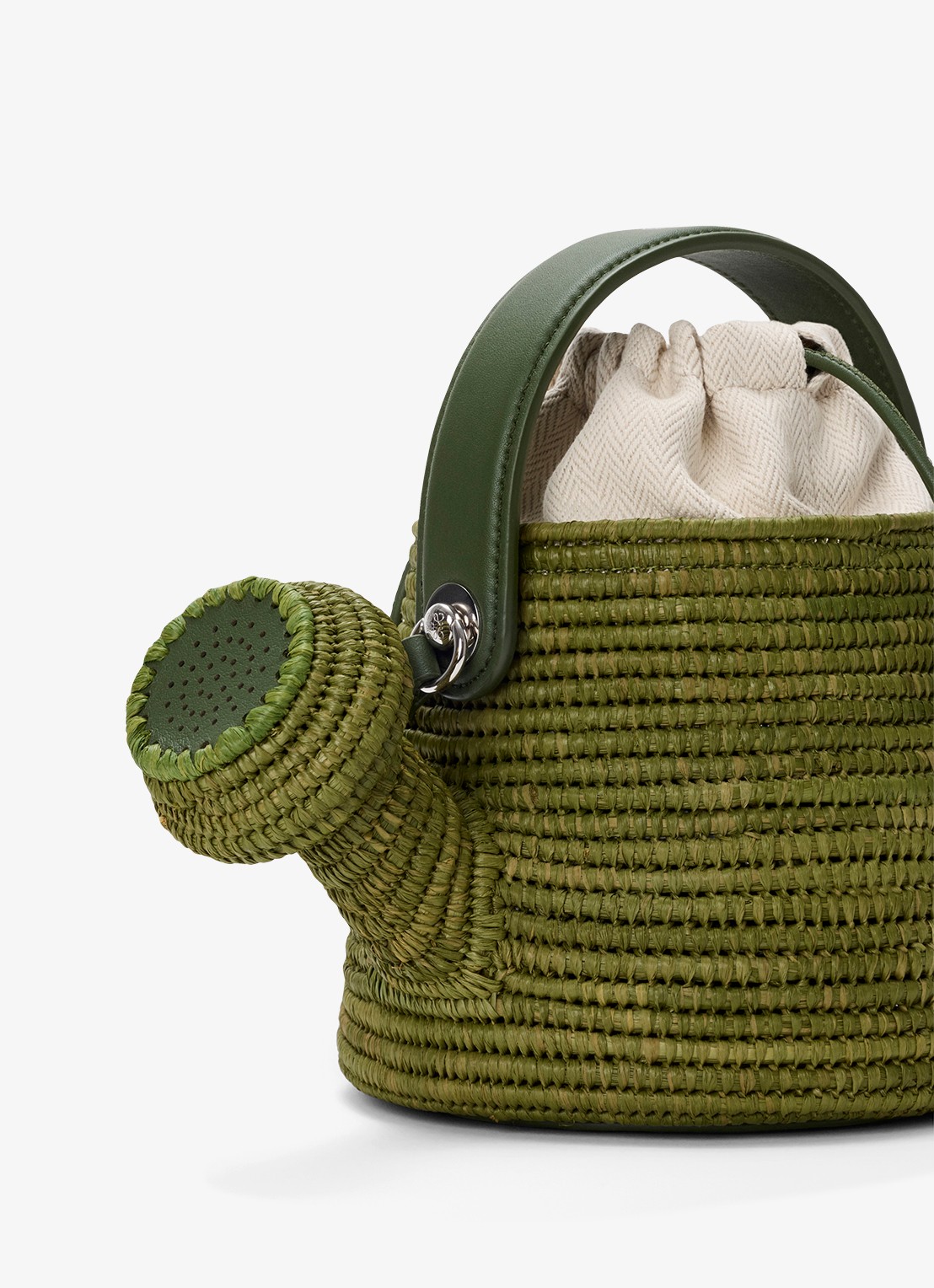 LOEWE Watering Can handtas van raffia met kalfsleren details - detail 3 groen