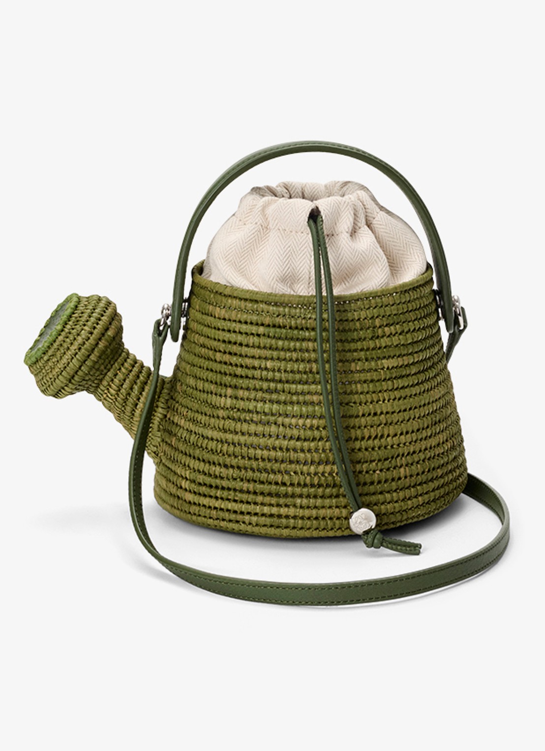 LOEWE Watering Can handtas van raffia met kalfsleren details - voorkant 5 groen