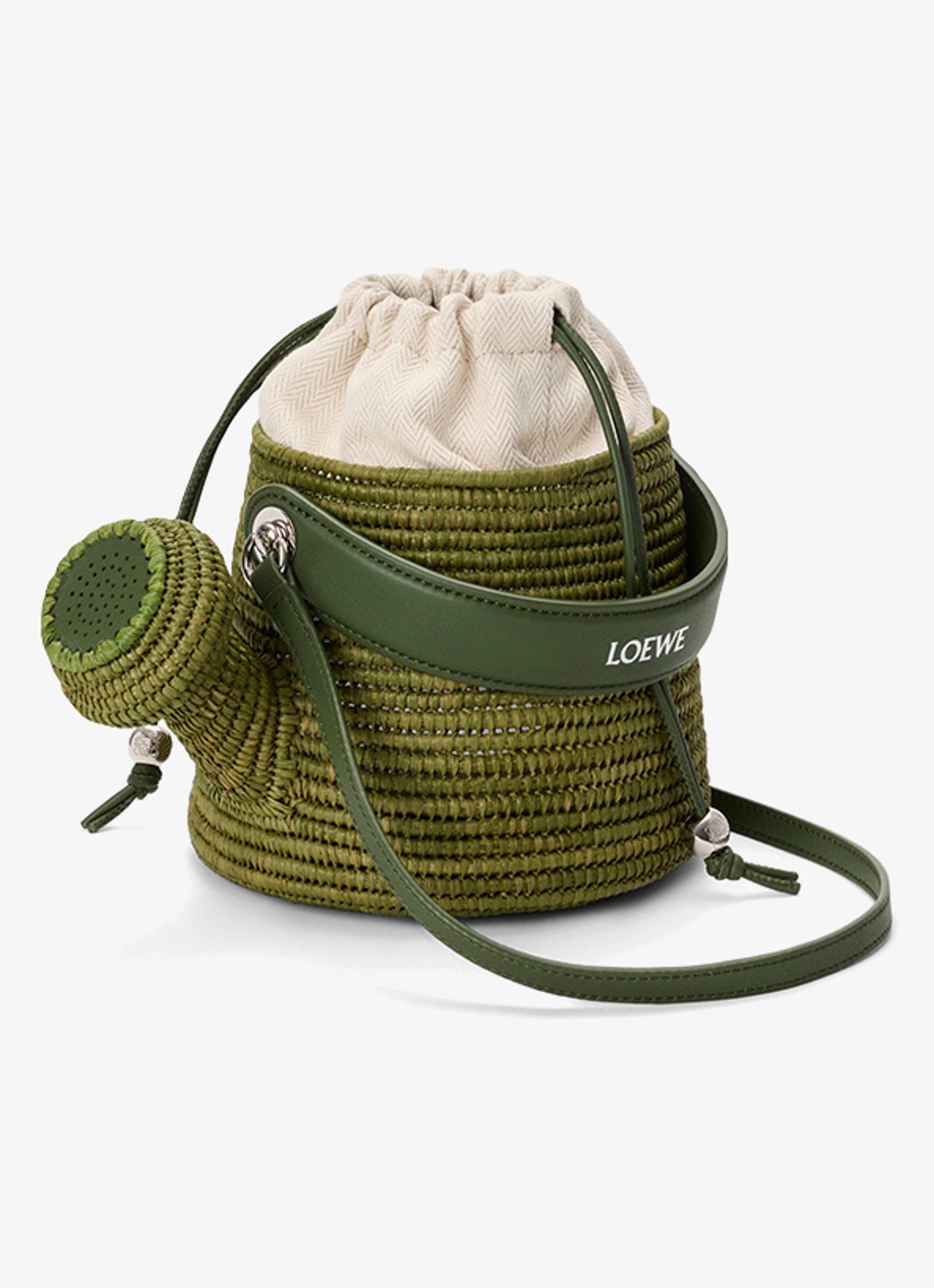 LOEWE Watering Can handtas van raffia met kalfsleren details - voorkant 6 groen