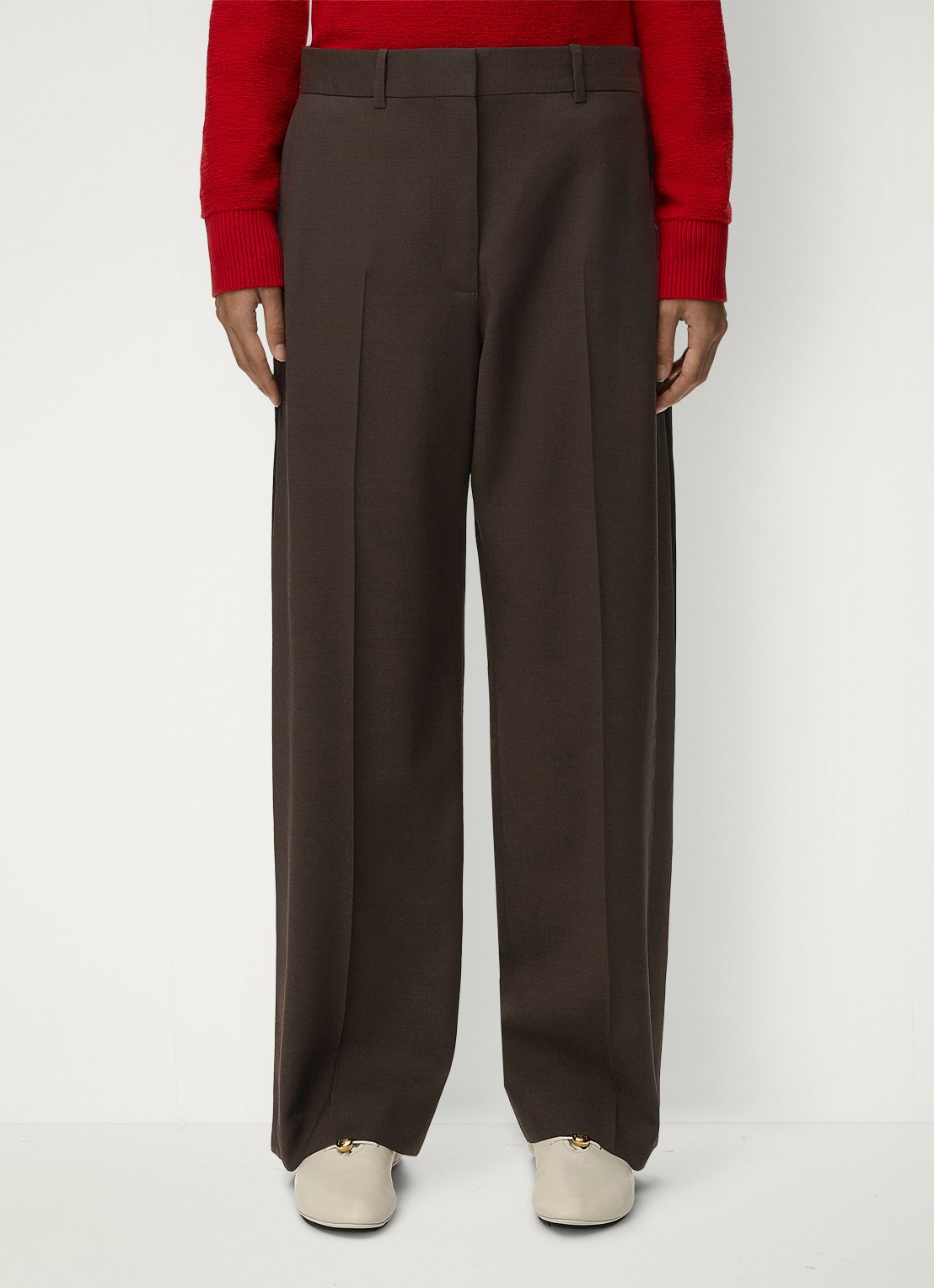 LOEWE Wide fit pantalon in wolblend met persplooi - detail 3 bruin