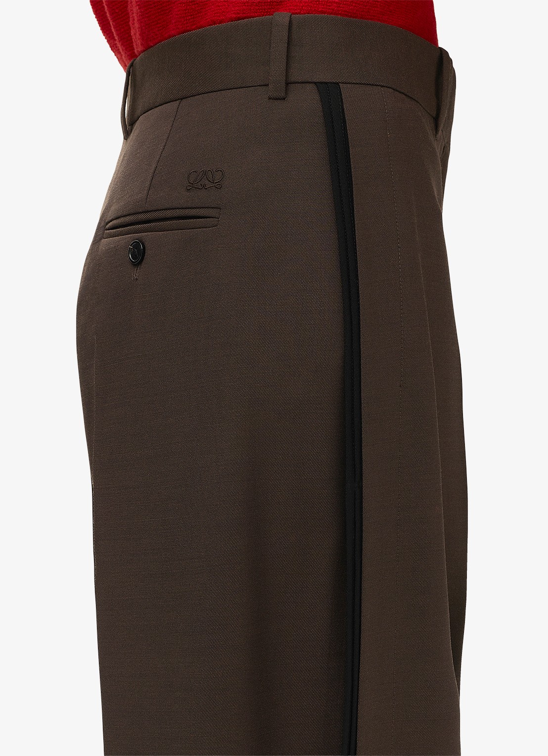LOEWE Wide fit pantalon in wolblend met persplooi - detail 4 bruin