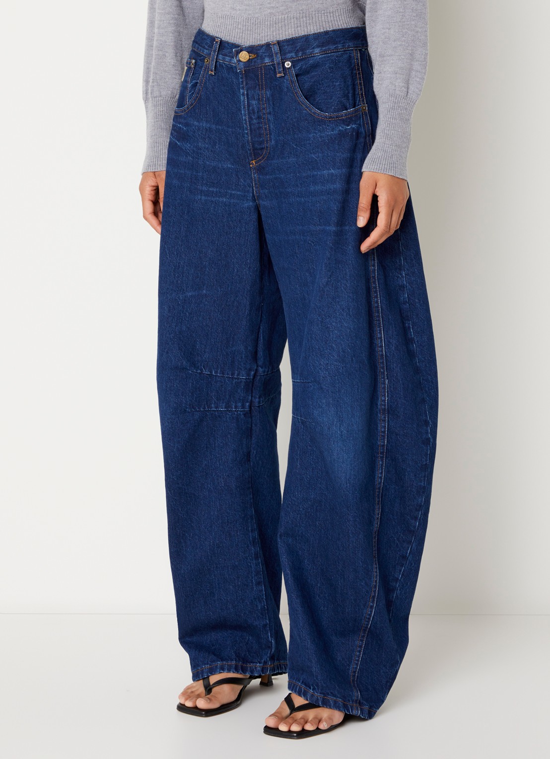 Lois Aliana high waist wide leg jeans met donkere wassing - detail indigo