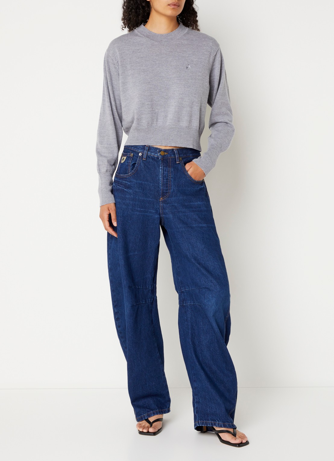 Lois Aliana high waist wide leg jeans met donkere wassing - voorkant 5 indigo