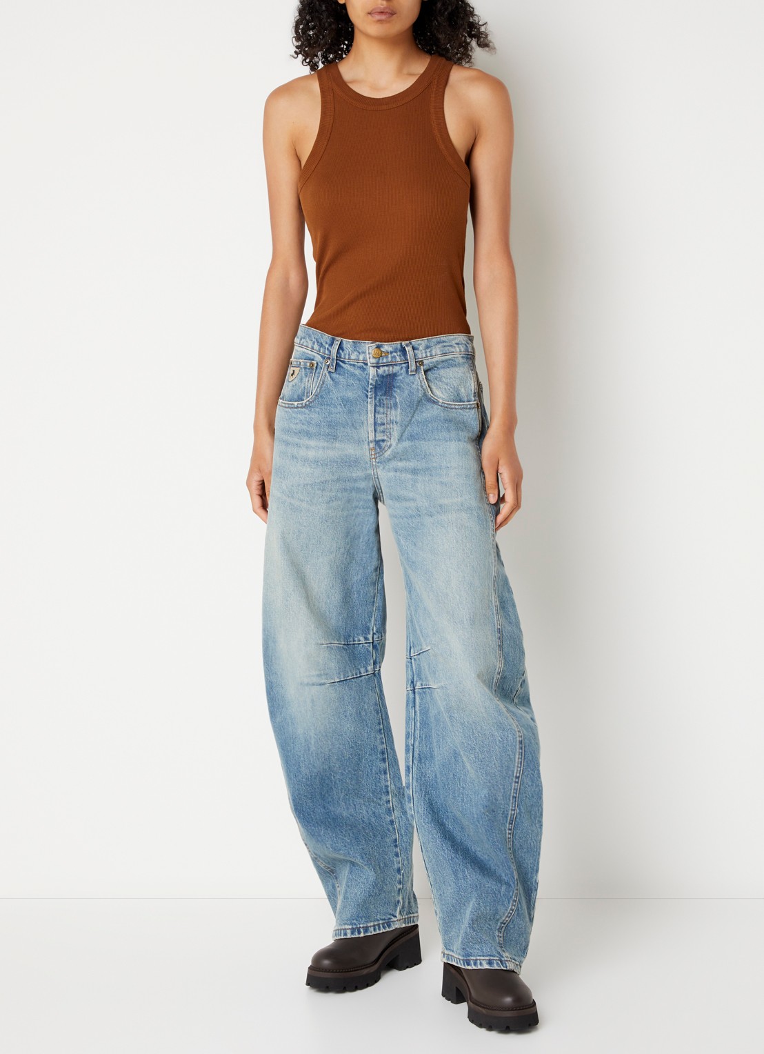 Lois Aliana high waist wide leg jeans met donkere wassing - voorkant 2 jeans