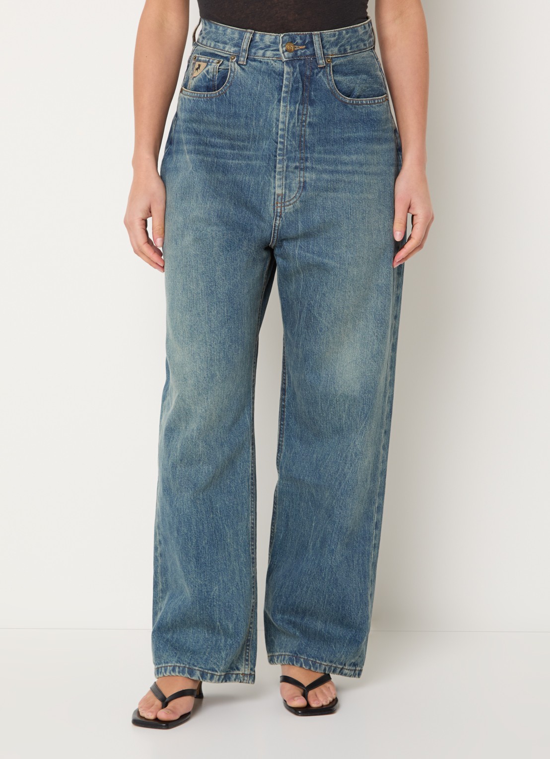 Lois Bruna high waist wide leg jeans met medium wassing - detail 3 indigo