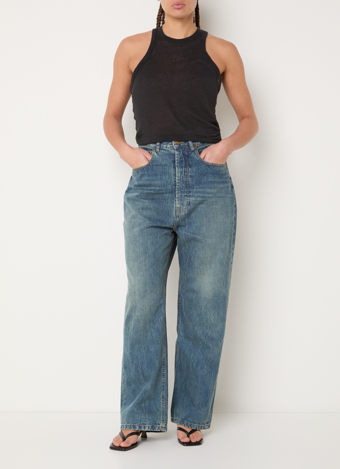 Lois Bruna high waist wide leg jeans met medium wassing - voorkant 2 indigo