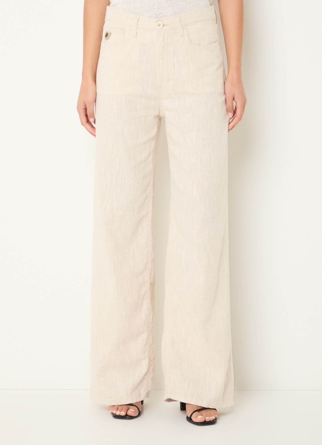 Lois High waist loose fit chino van linnen - detail beige