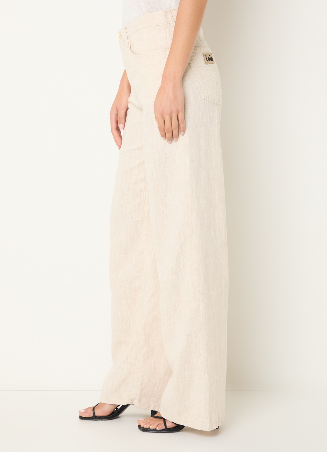 Lois High waist loose fit chino van linnen - detail 2 beige