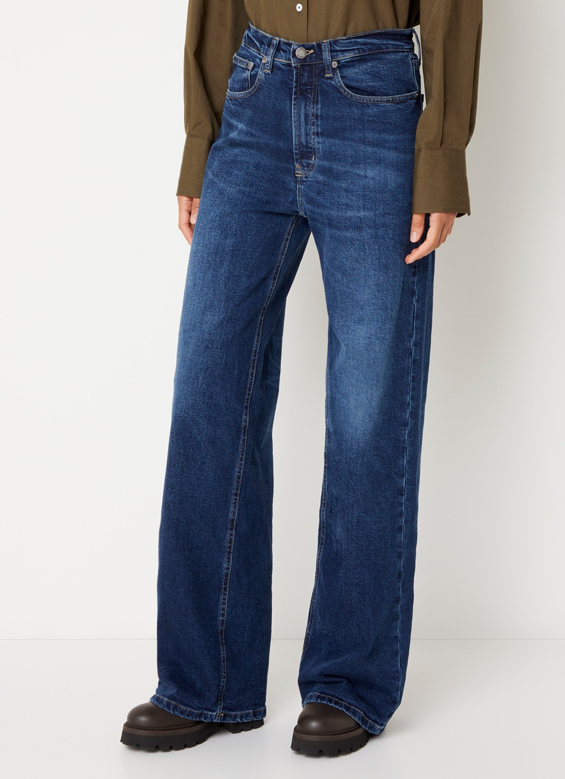 Lois High waist straight leg jeans met donkere wassing - detail 3 indigo