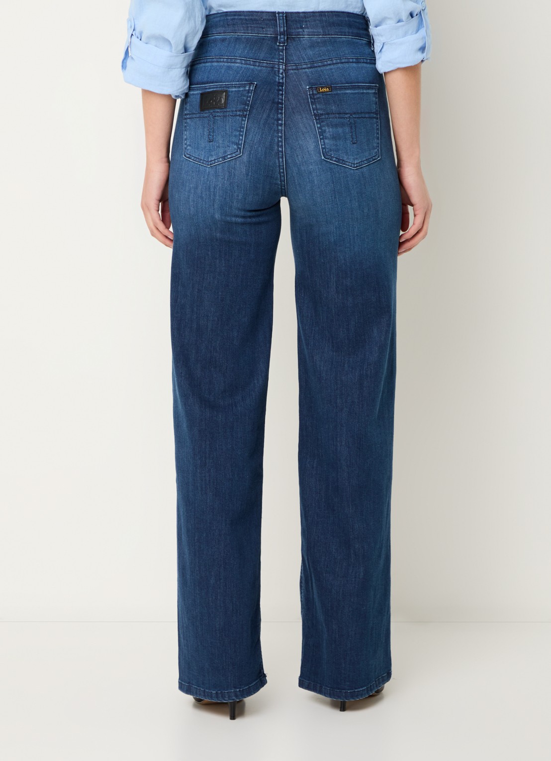 Lois Hypersoft high waist flared jeans met steekzakken - achterkant 3 donkerblauw