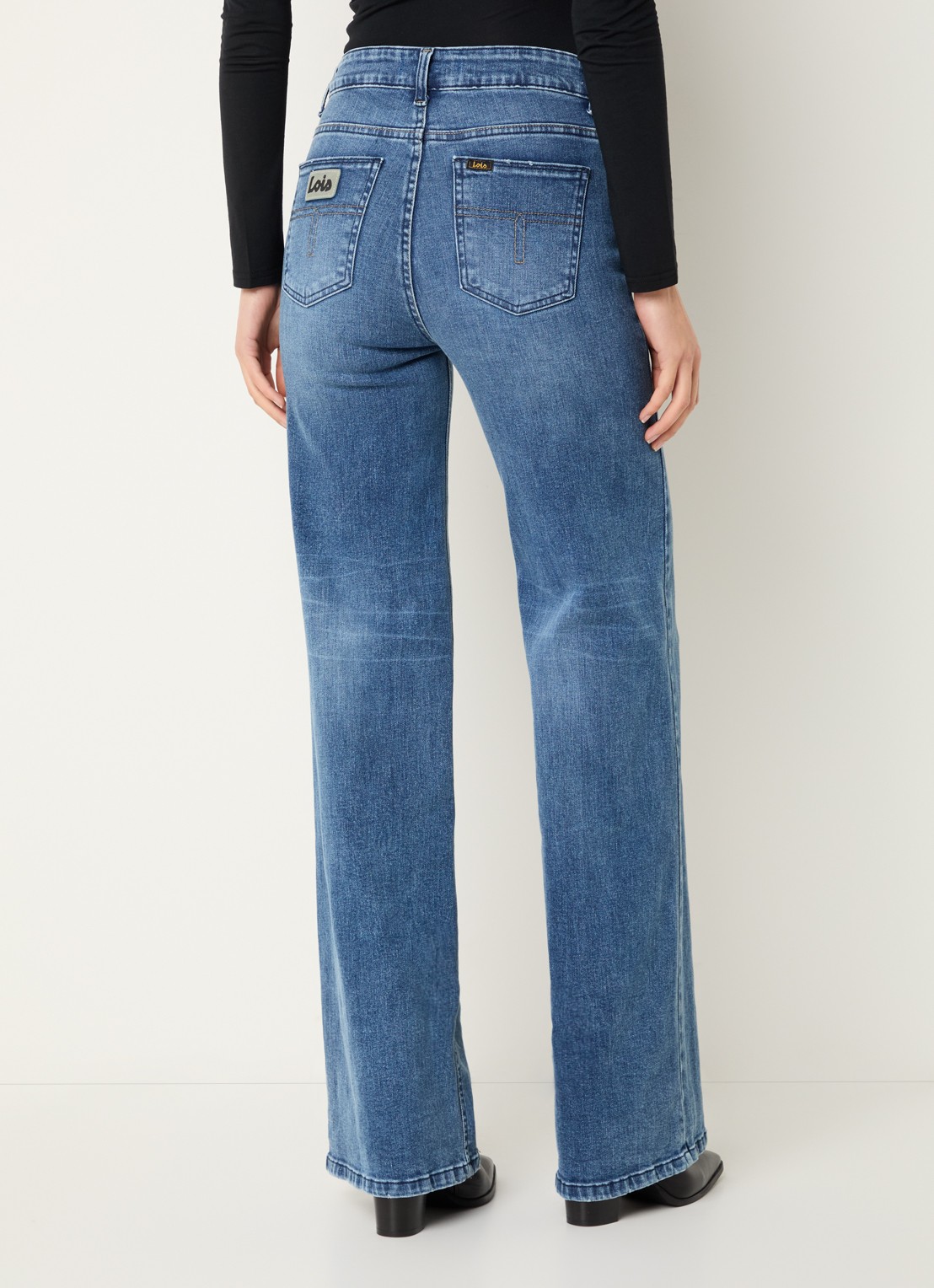 Lois Hypersoft high waist flared jeans met steekzakken - achterkant donkerblauw