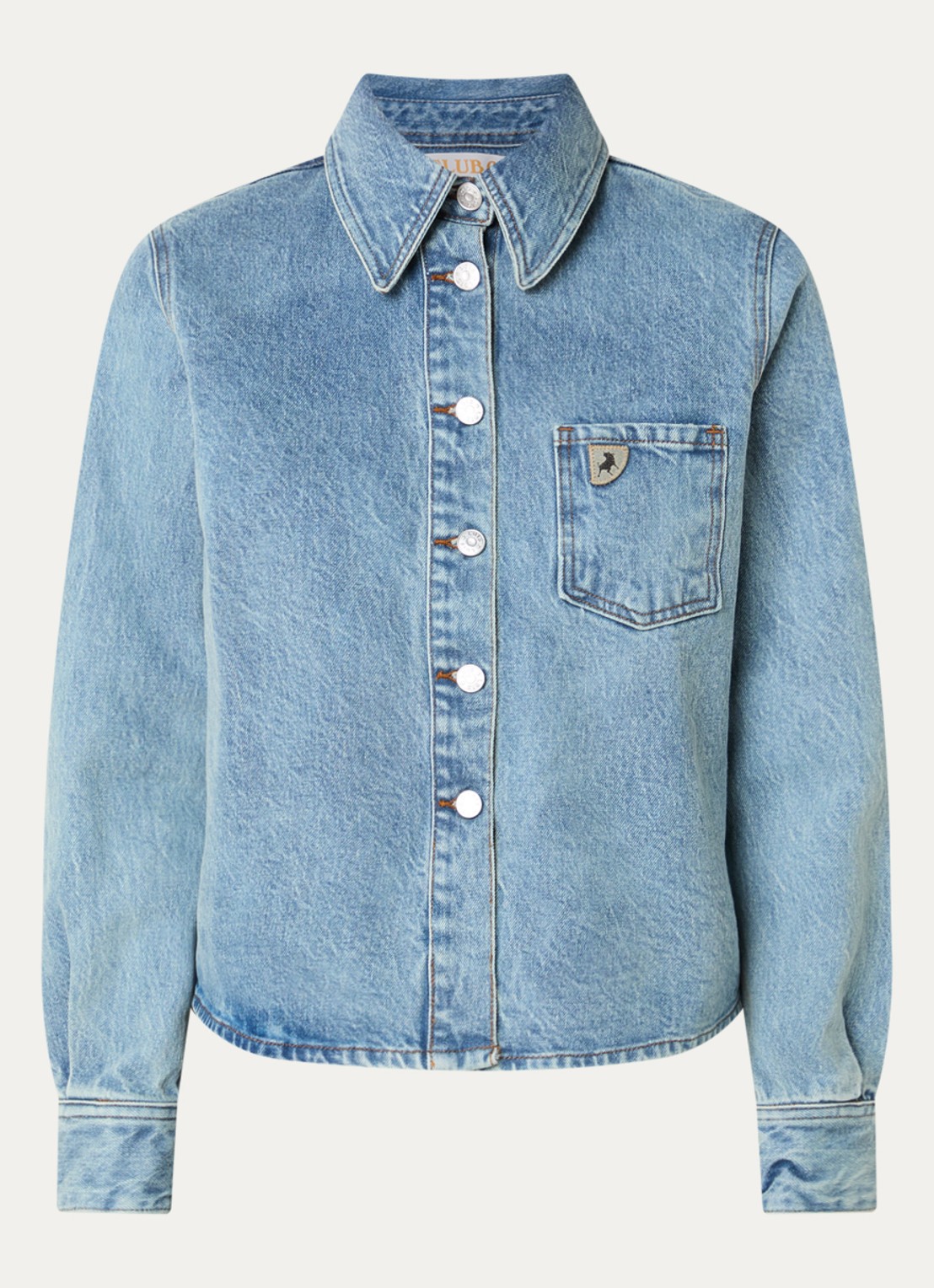 Lois Isa blouse van denim met borstzak - voorkant blauw