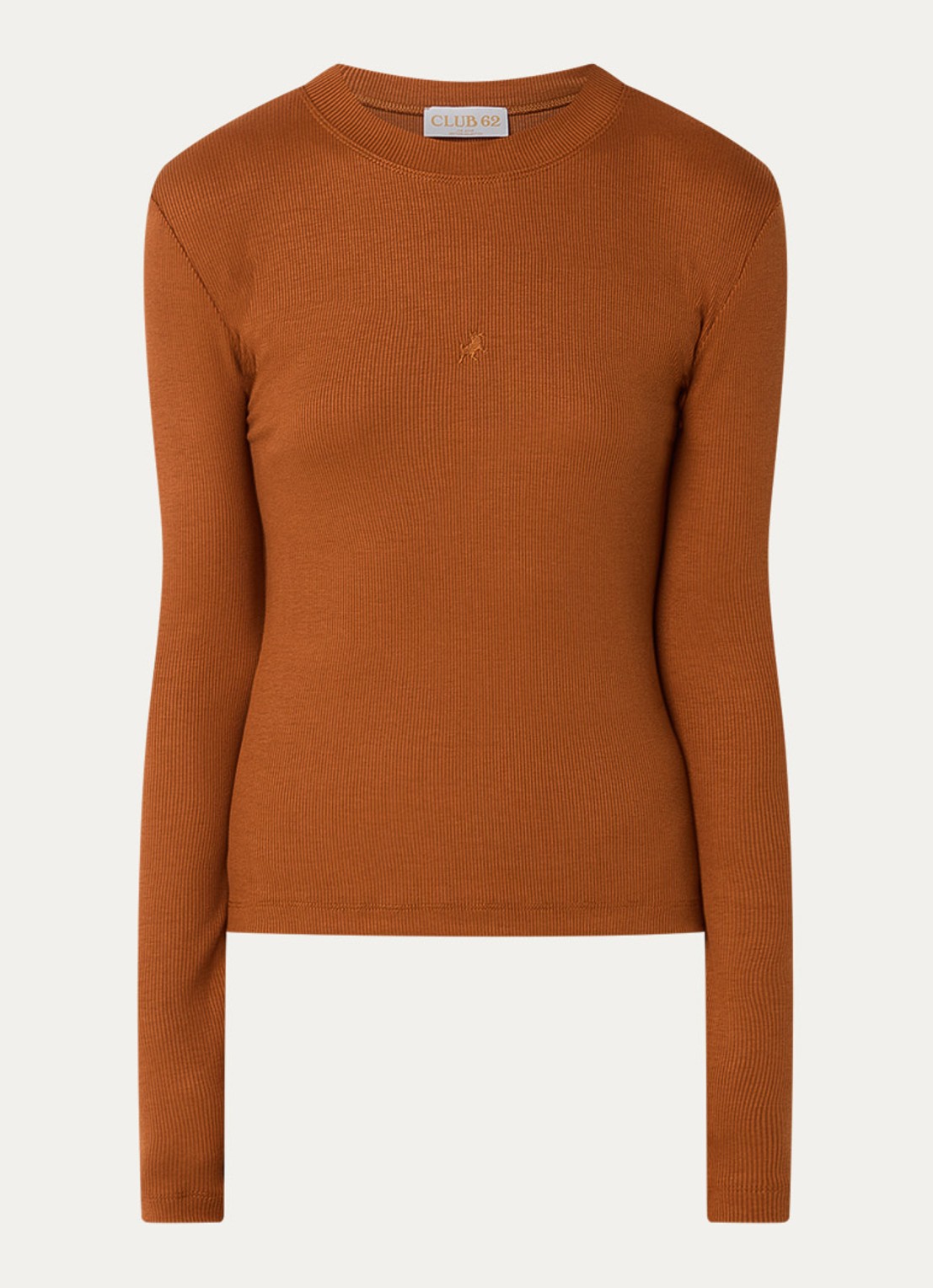Lois Lauren fijngebreide trui met logo - voorkant 3 cognac