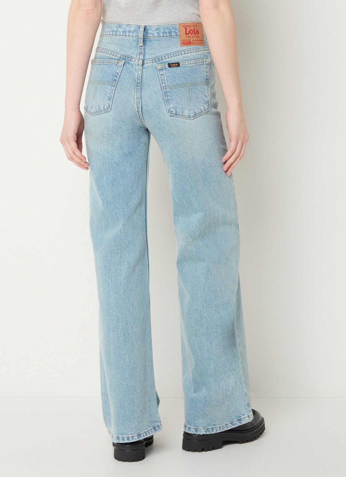 Lois Lindsay mid waist wide leg jeans met lichte wassing - achterkant indigo