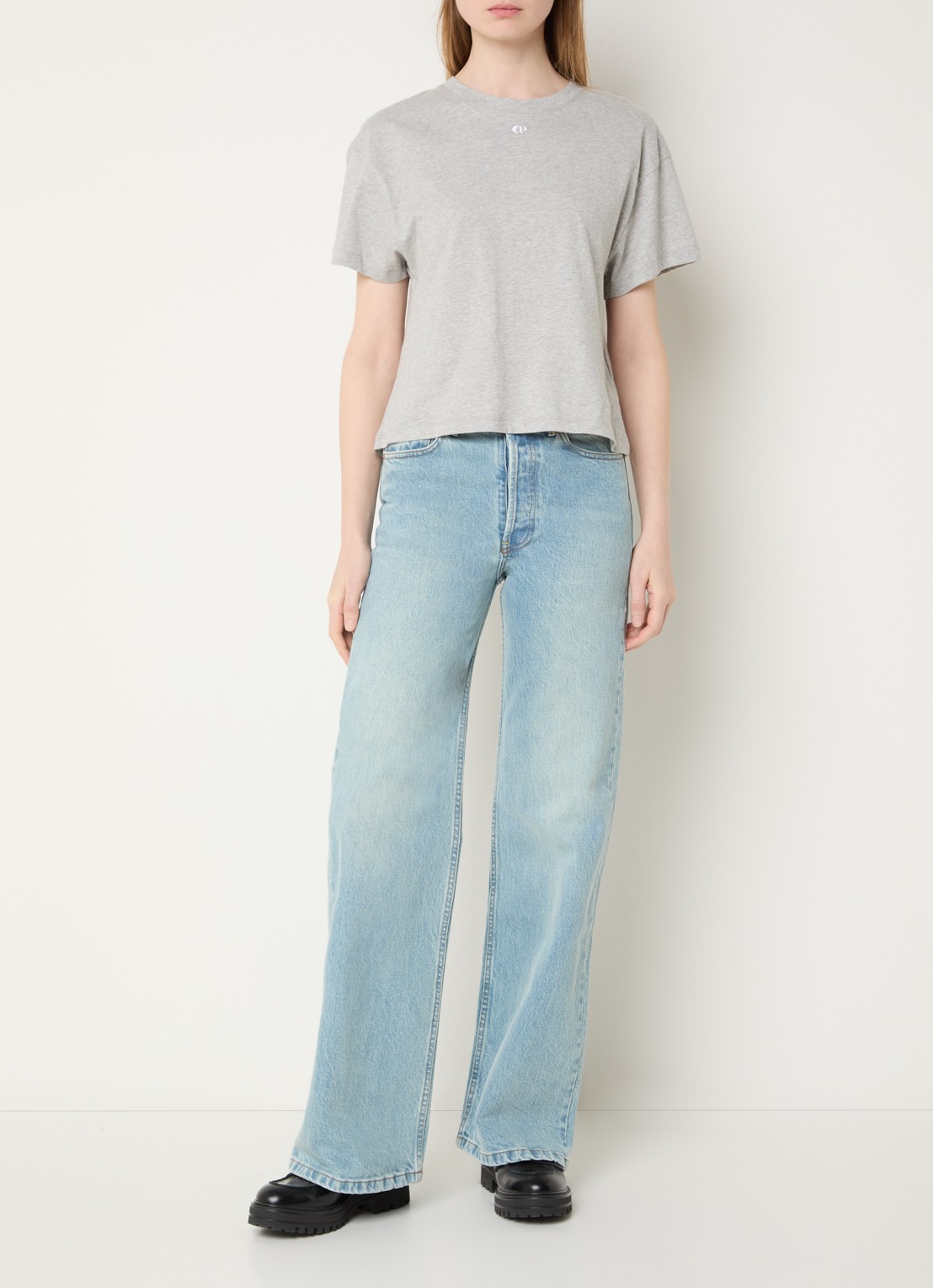 Lois Lindsay mid waist wide leg jeans met lichte wassing - voorkant 3 indigo