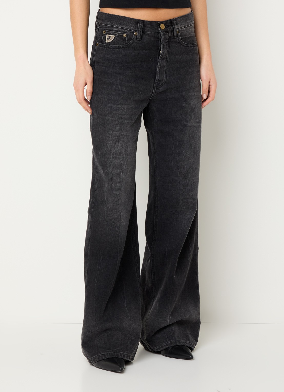 Lois Low waist wide leg jeans met donkere wassing - detail 4 zwart