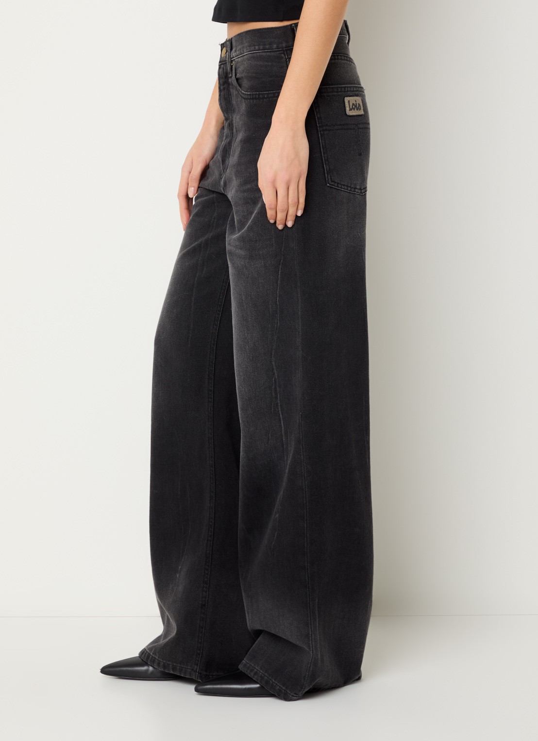 Lois Low waist wide leg jeans met donkere wassing - detail 5 zwart