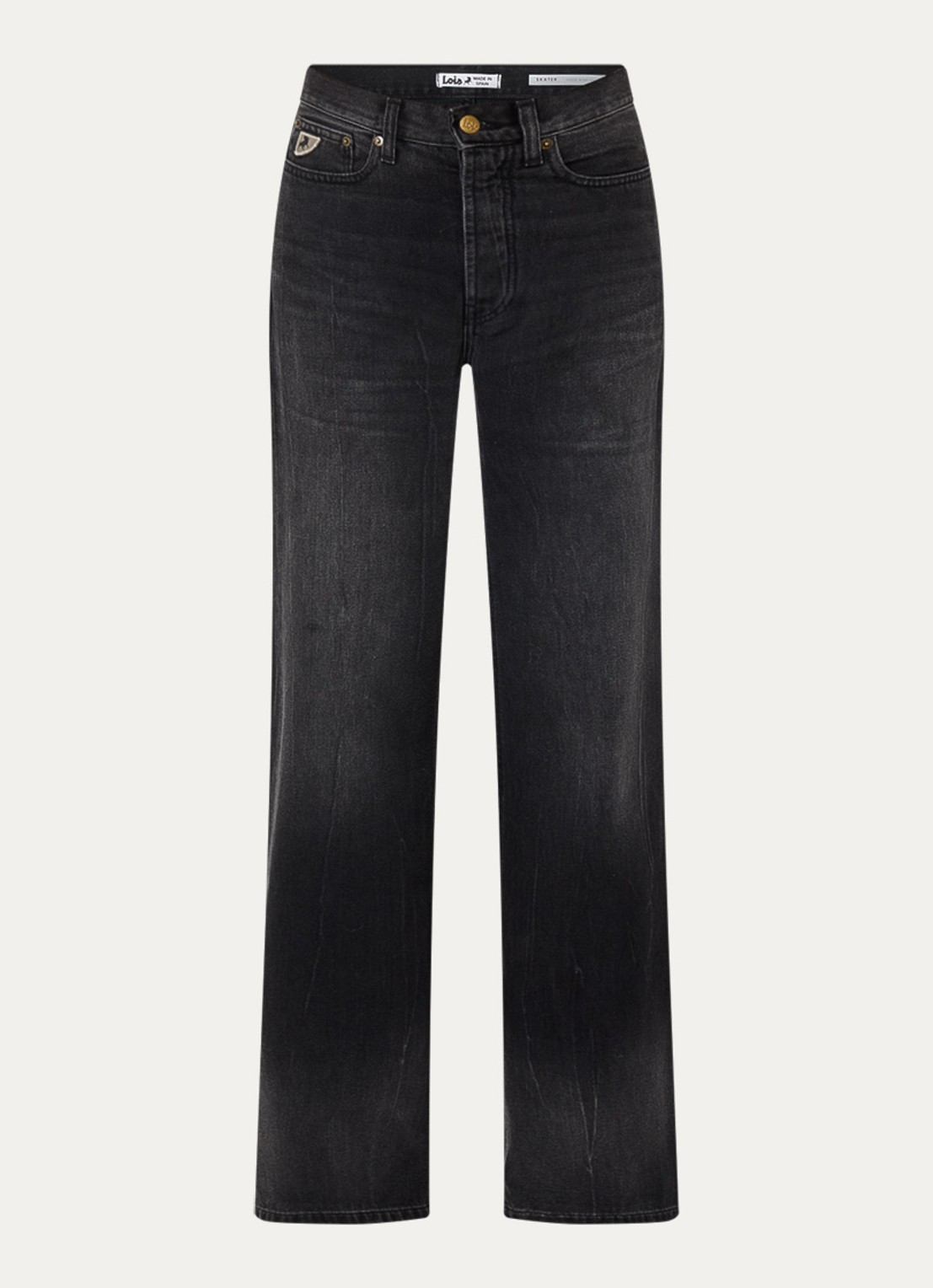 Lois Low waist wide leg jeans met donkere wassing - voorkant 2 zwart