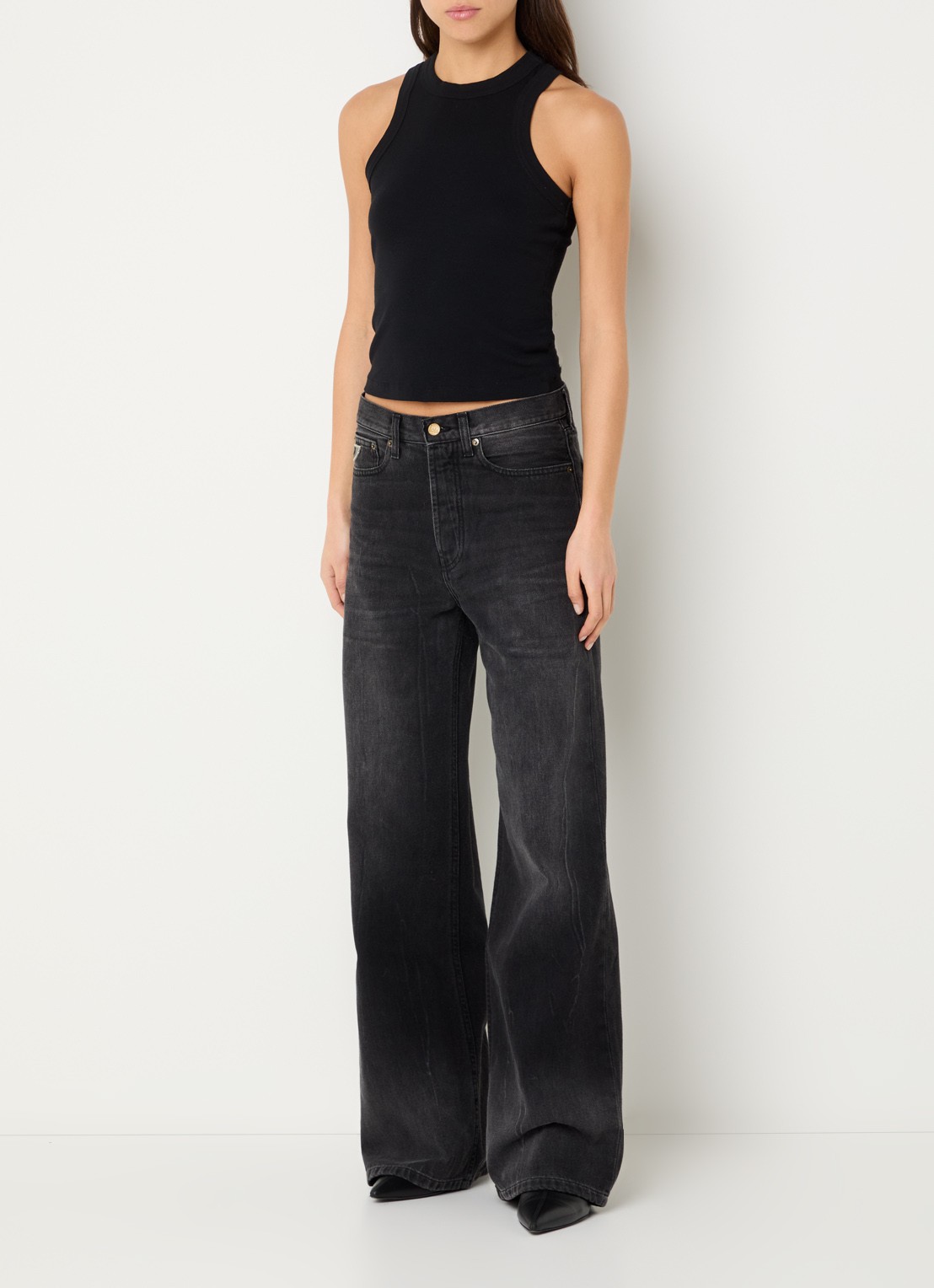Lois Low waist wide leg jeans met donkere wassing - voorkant 3 zwart