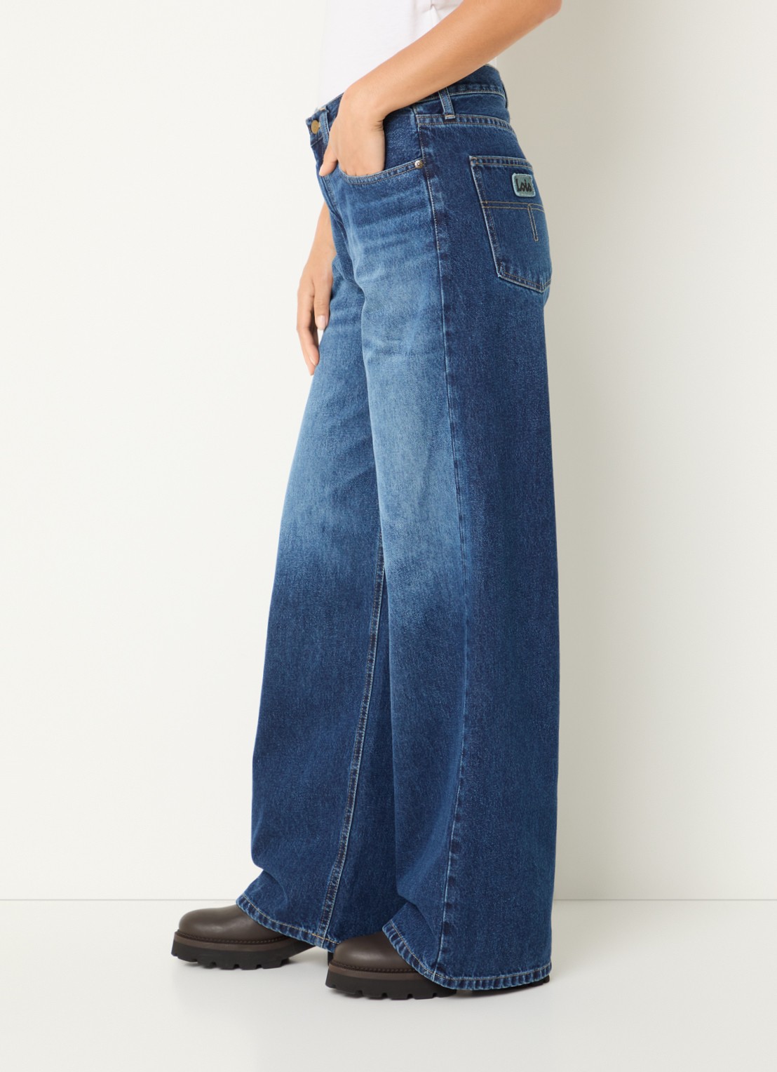 Lois Low waist wide leg jeans met donkere wassing - detail 2 indigo