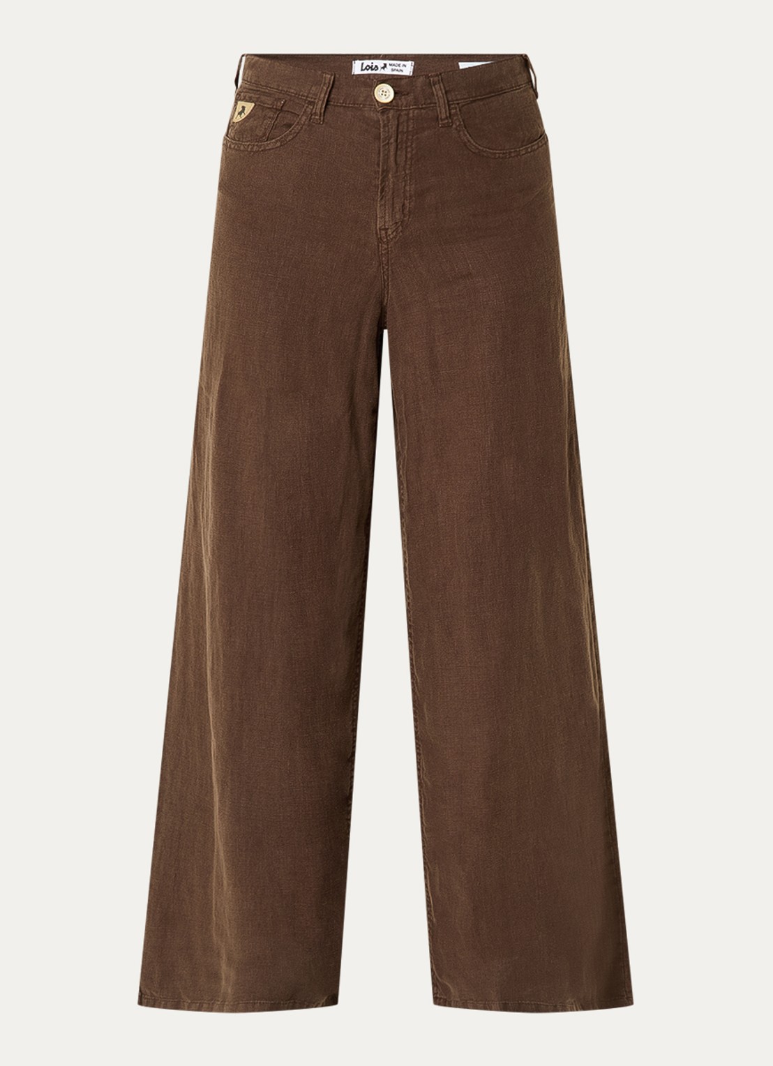 Lois Marlene high waist wide fit broek van linnen met steekzakken - voorkant 2 donkerbruin