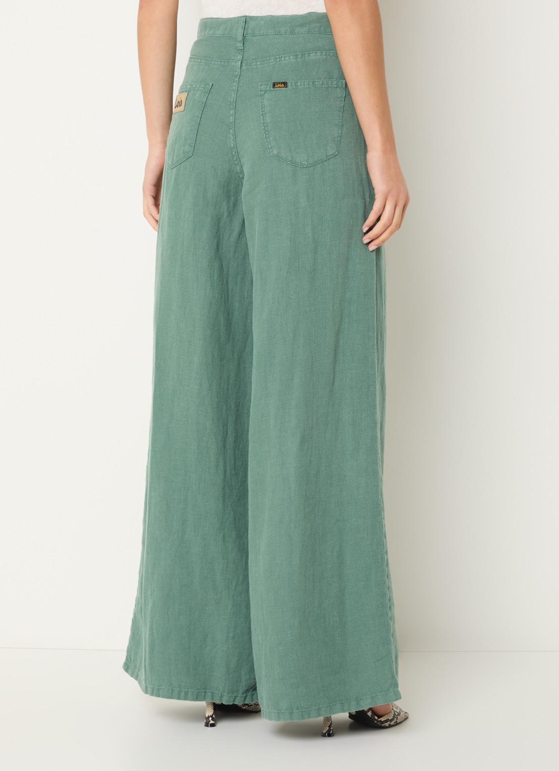 Lois Marlene high waist wide fit broek van linnen met steekzakken - achterkant zeegroen