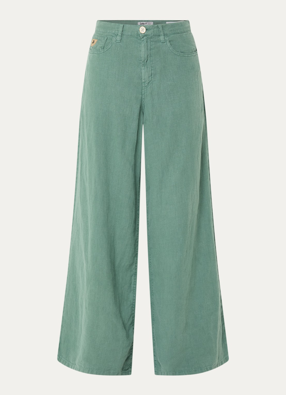 Lois Marlene high waist wide fit broek van linnen met steekzakken - voorkant 2 zeegroen