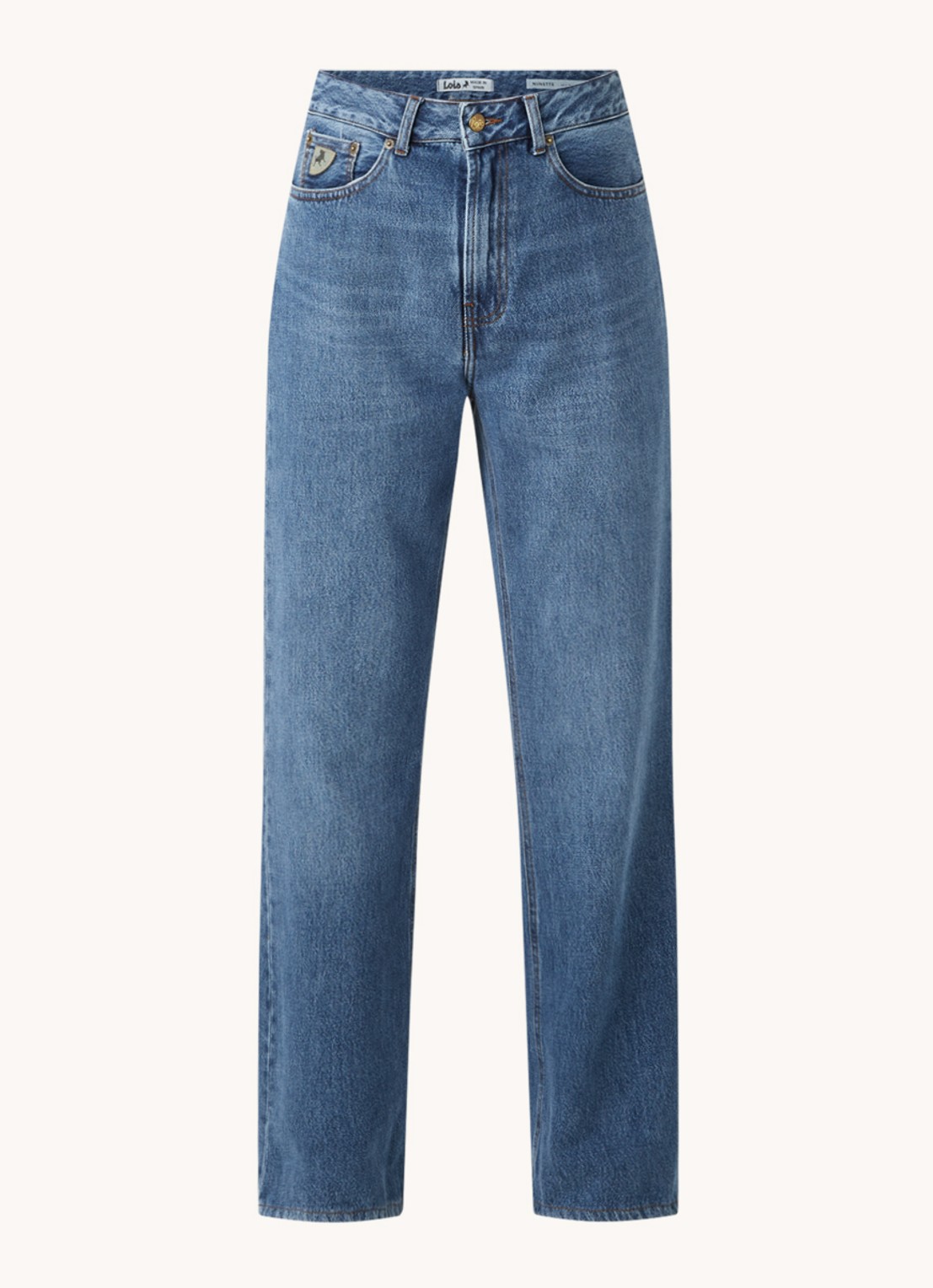 Lois Ninette high waist loose fit jeans met medium wassing  - voorkant 4 indigo