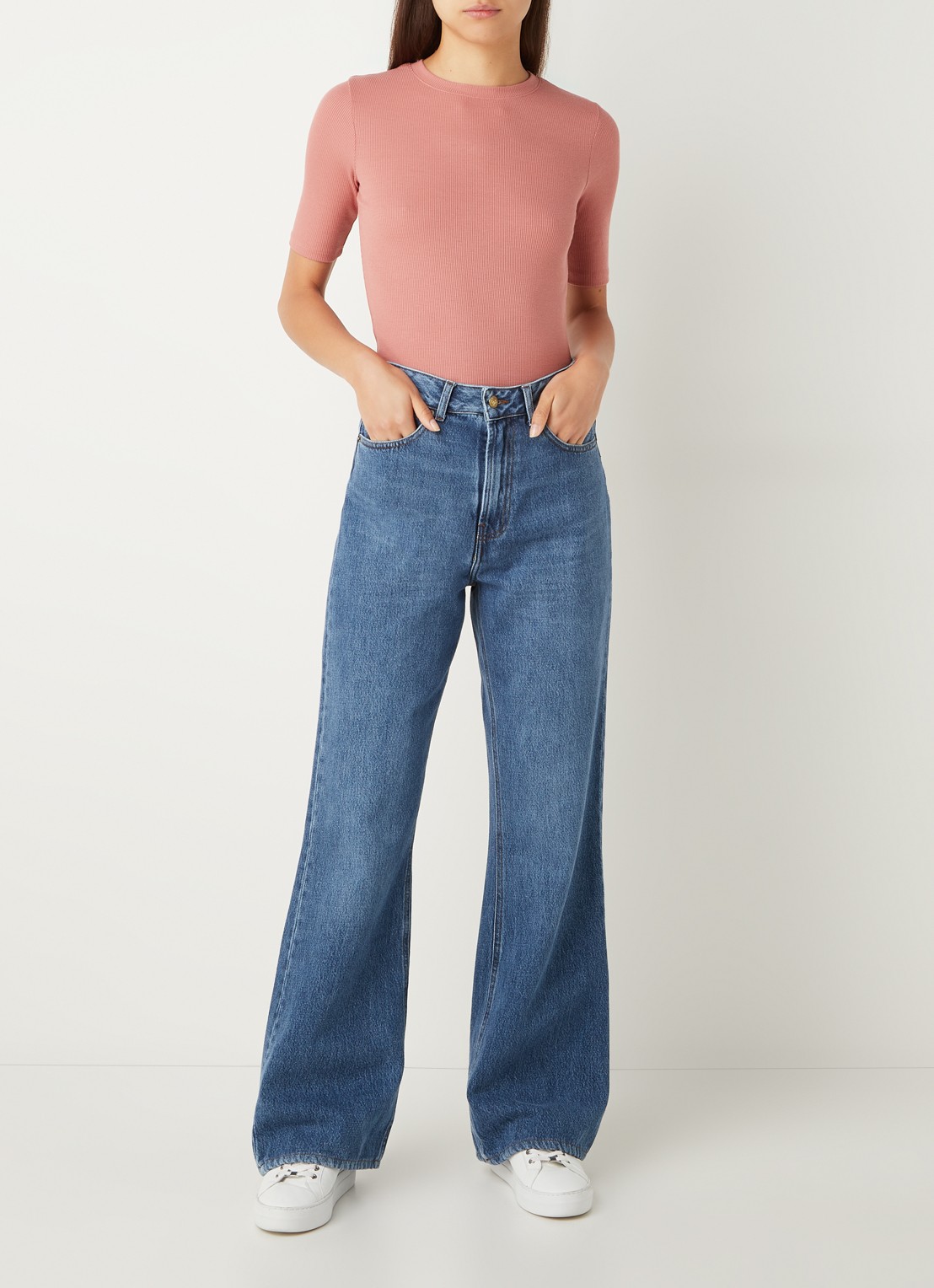 Lois Ninette high waist loose fit jeans met medium wassing  - voorkant 5 indigo