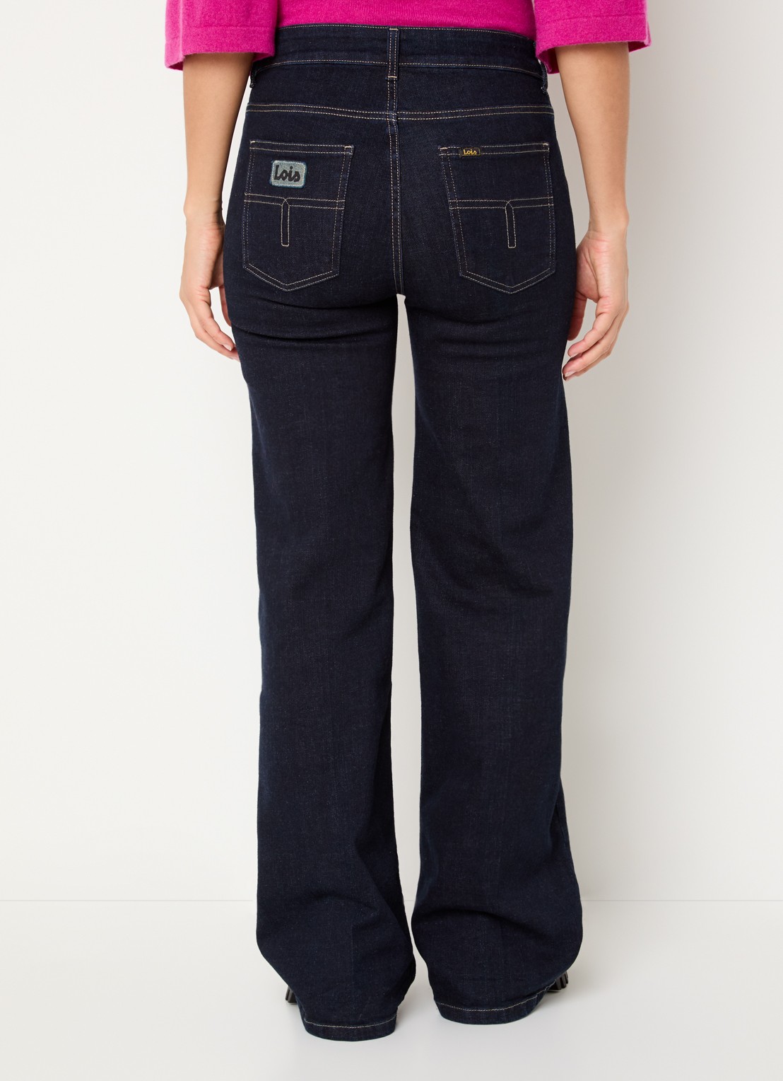 Lois Palazzo high waist flared fit jeans met donkere wassing - achterkant 3 donkerblauw