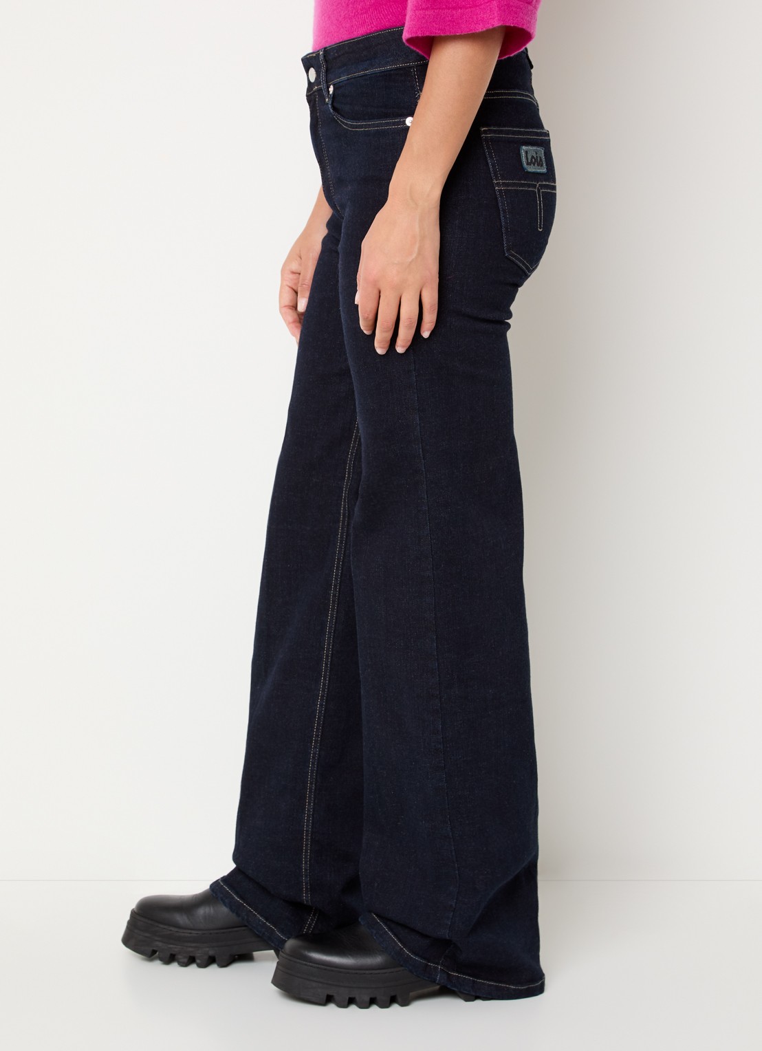 Lois Palazzo high waist flared fit jeans met donkere wassing - detail 2 donkerblauw
