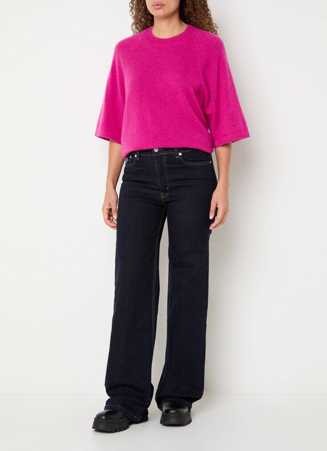Lois Palazzo high waist flared fit jeans met donkere wassing - voorkant 5 donkerblauw