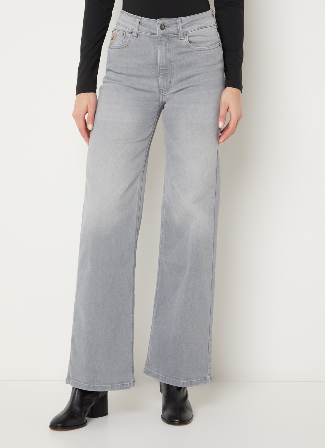 Lois Palazzo high waist flared fit jeans met medium wassing - detail 4 grijs