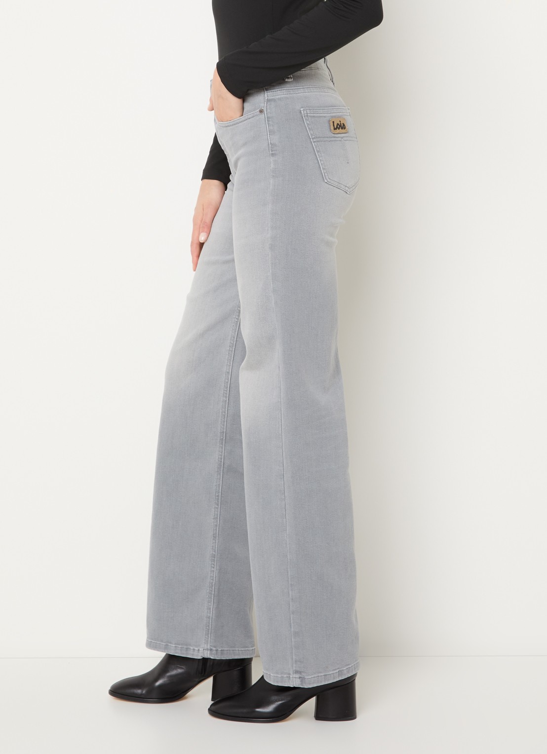 Lois Palazzo high waist flared fit jeans met medium wassing - detail 5 grijs